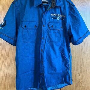 AMERICAN FIGHTER men's size XL slim button down shirt, blue